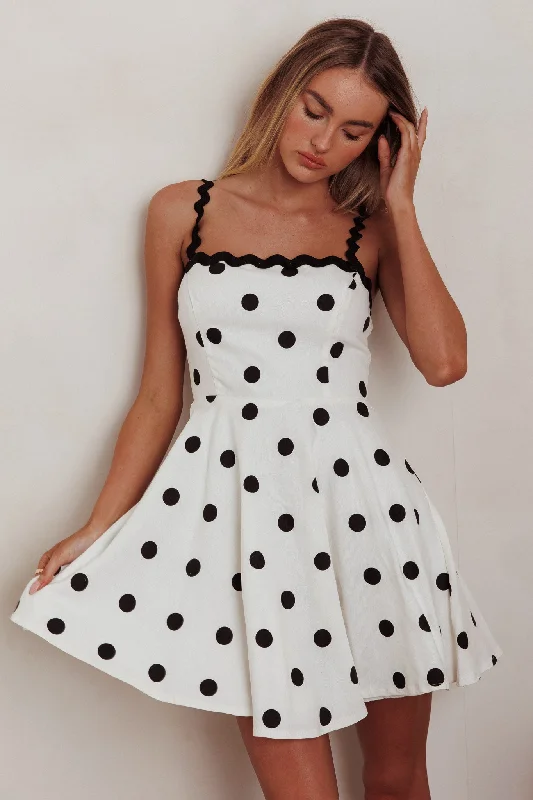 Won Me Over Polka Dot Ric Rac Mini Dress White Cool Women's Distressed