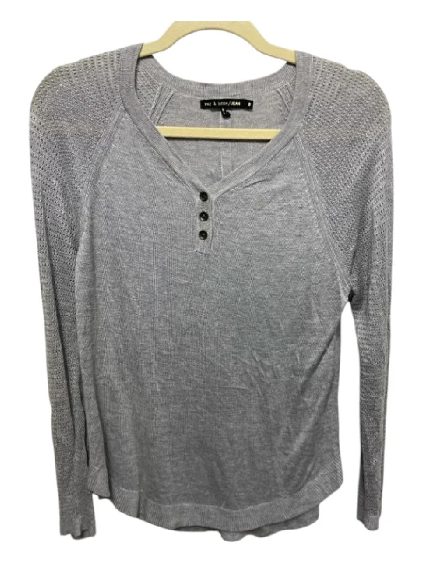 Rag & Bone Size S Gray Viscose Quarter Button Mesh Long Sleeve Top Artistic Women's Avant - 