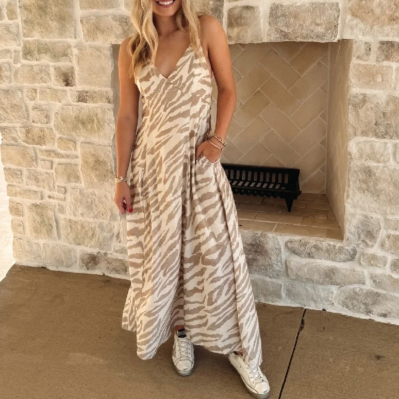 Sinclair Printed Dress - Cream Artistic Women's Hand - painted