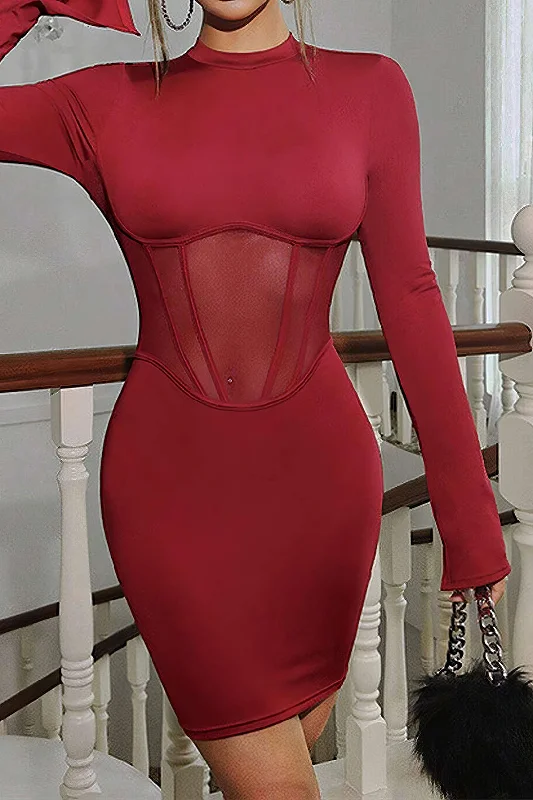 Backless Corset Long Sleeve Midi Dress Contemporary 