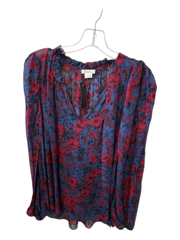 Shoshanna Size S Blue & Red Viscose Long Sleeve Botanical Top Traditional Women's Wool Shoshanna Size S Blue & Red Viscose Long Sleeve Botanical Top Traditional Women's Wool