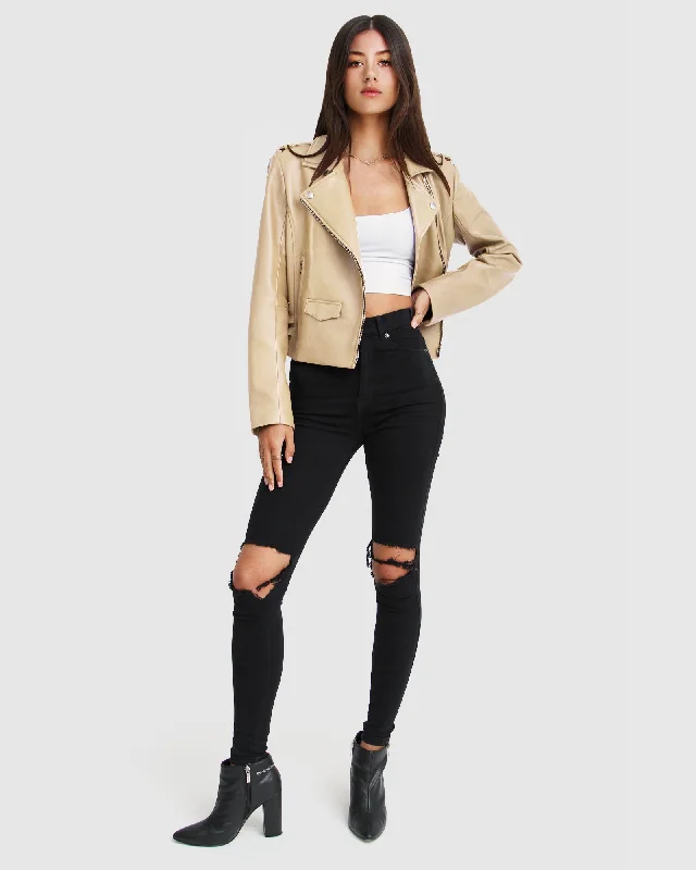 Just Friends Leather Jacket - Sand Monochromatic Office Style