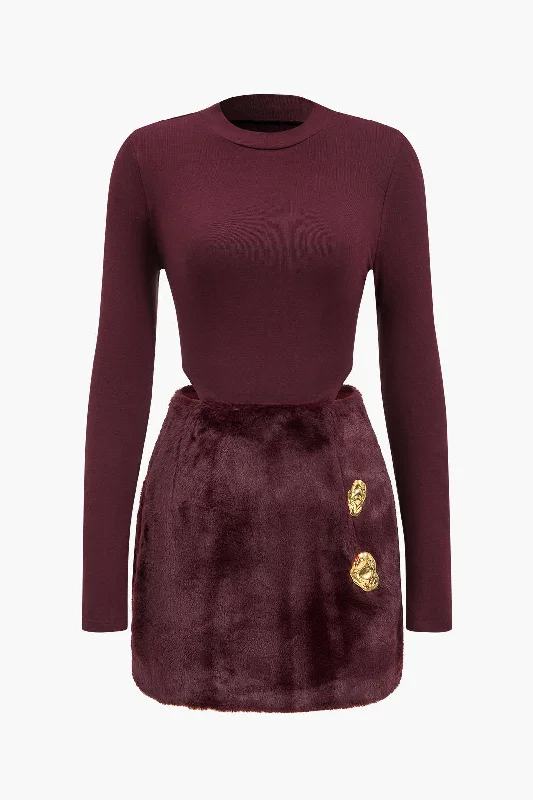 Patchwork Long Sleeve Mini Dress Streetwear Style for 