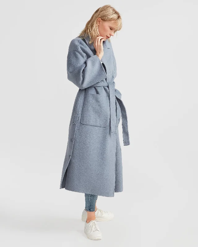 Wide Awake Split Hem Overcoat - Denim Blue Elegant Women's Formal 
