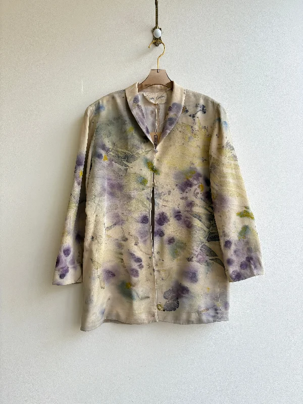 3 Button-Up Front Silk Cream & Purple Blazer (Reworked) Cozy Women's Winter