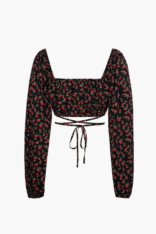 Square Neck Super Cropped Long Sleeve Top Monochromatic Office Style