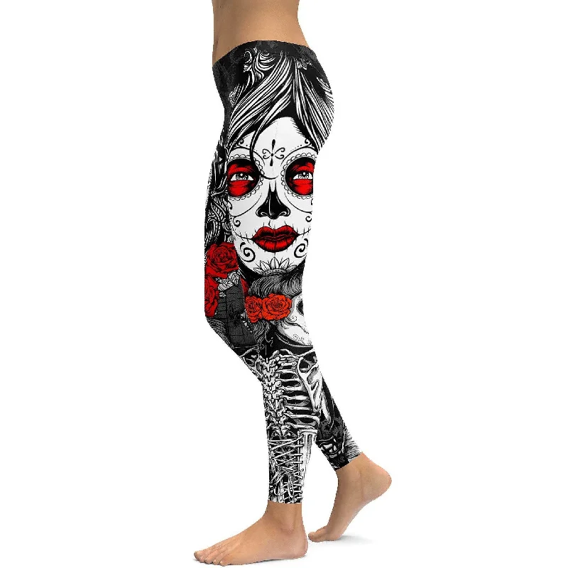 Skeleton Sugar Skull Leggings Stylish Women's Tropical 