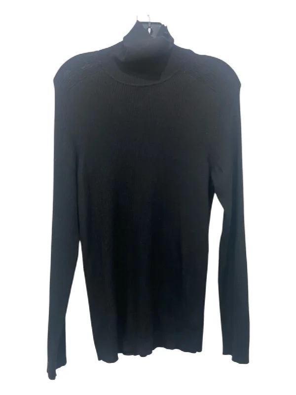 Gucci Size XL Black Cashmere Ribbed Turtleneck Long Sleeve Top Unique Women's Upcycled