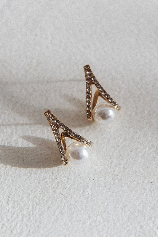 Smile Bright Pearl Zircon Stud Earrings Gold Scandinavian