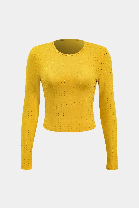 Rhinestone Accent Long-Sleeve Top Gym