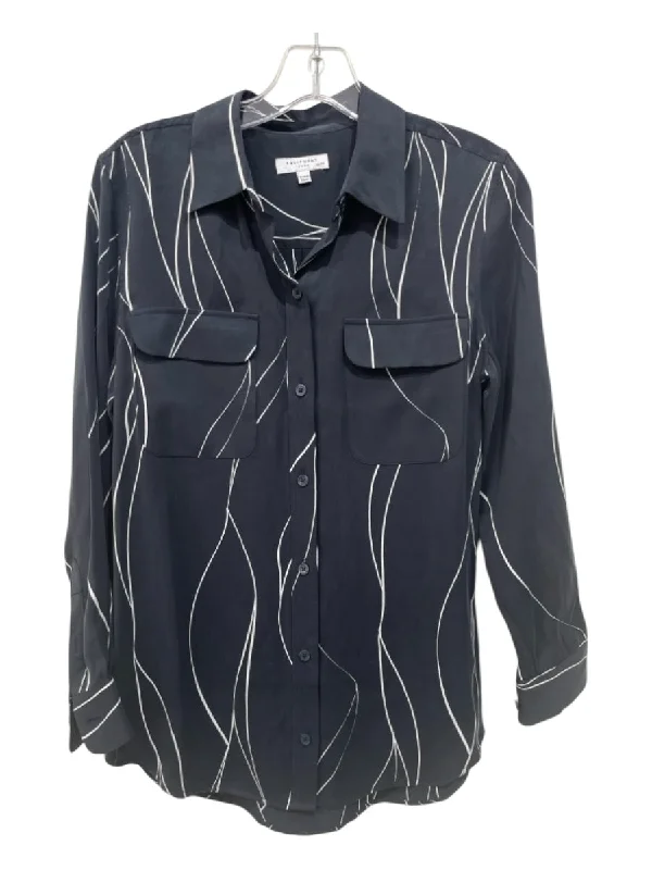 Equipment Femme Size XS Black & White Silk Blend Button Up Long Sleeve Top Earthy Women's Hemp - based