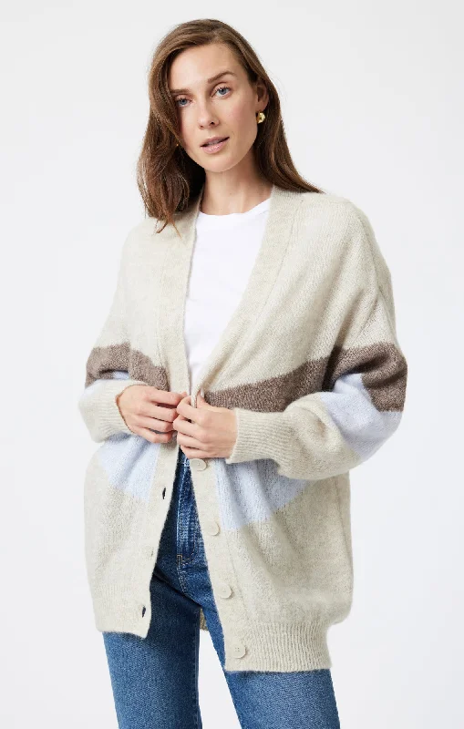 OVERSIZED CARDIGAN IN TAUPE GREY STRIPE Hip Women's Retro