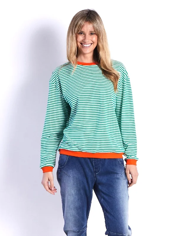 Leon Sweat - Green Stripes Cozy Women's Sherpa - lined