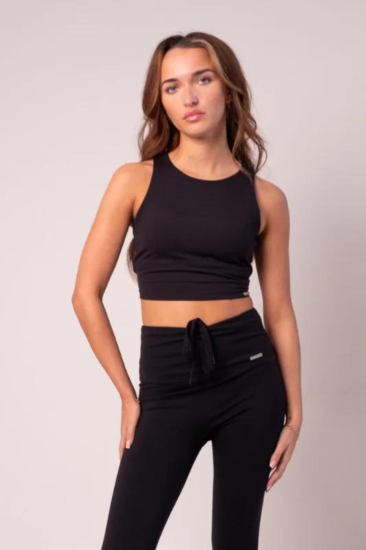 Signature Racer Crop Built In Bra Top Black Elegant Women's Formal 