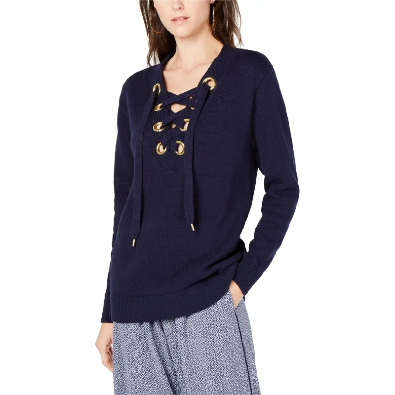 Michael Kors Womens Lace Up Pullover Sweater, Blue, XX-Small Cool Women's Distressed