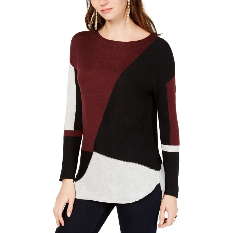 I-N-C Womens Colorblocked Shirttail Pullover Sweater, Multicoloured, Large Cashmere