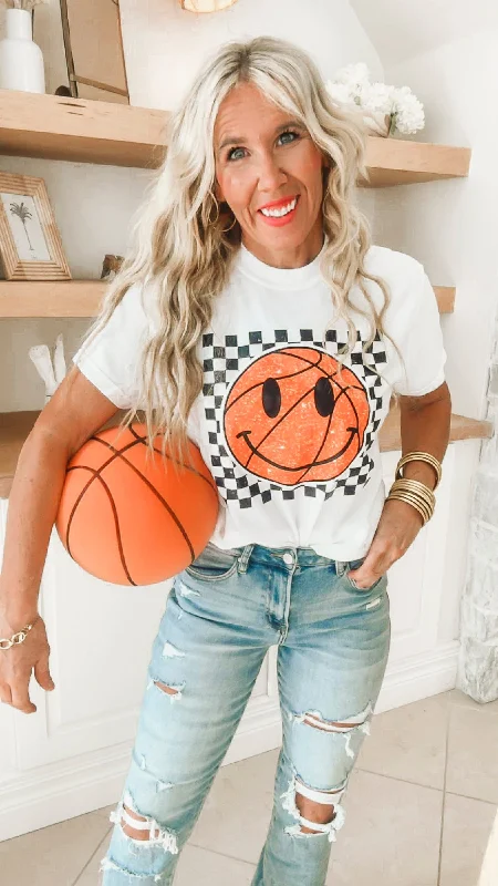 Basketball Checked Garment Dyed Graphic T-shirt Refined Women's Hand - crafted