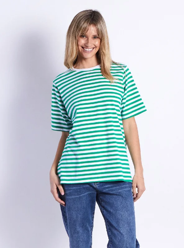 Brunswick Short Sleeves Tee - Green Stripes Casual Women's Loose - fitting