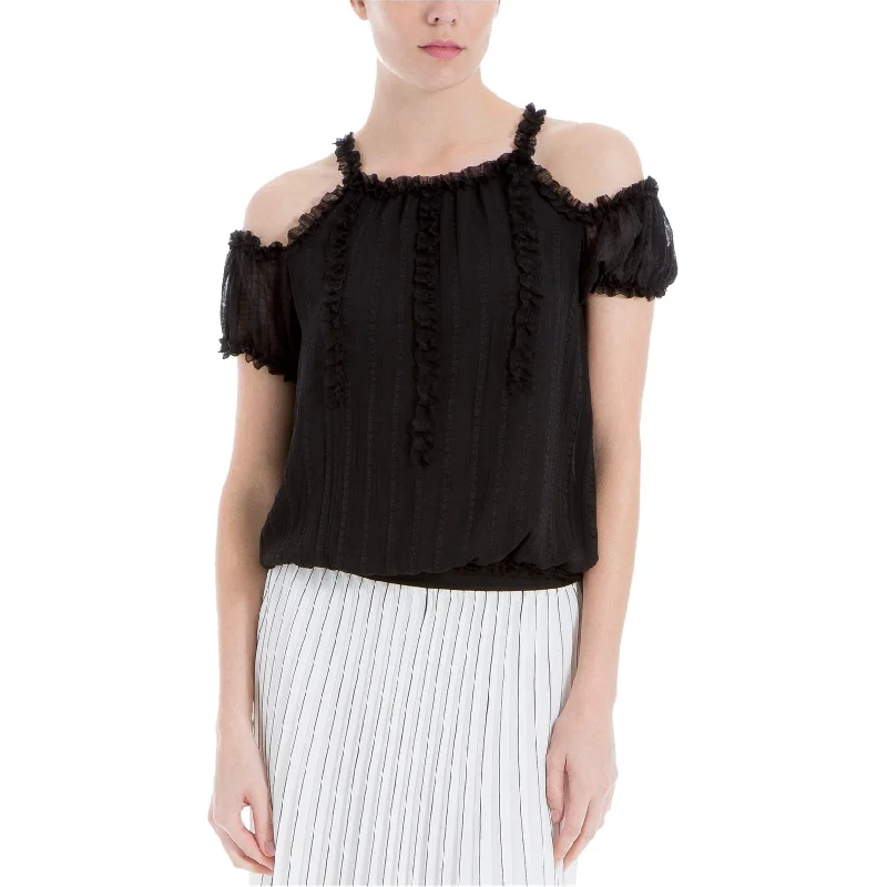 Max Studio London Womens Ruffled Cold Shoulder Knit Blouse Adventure