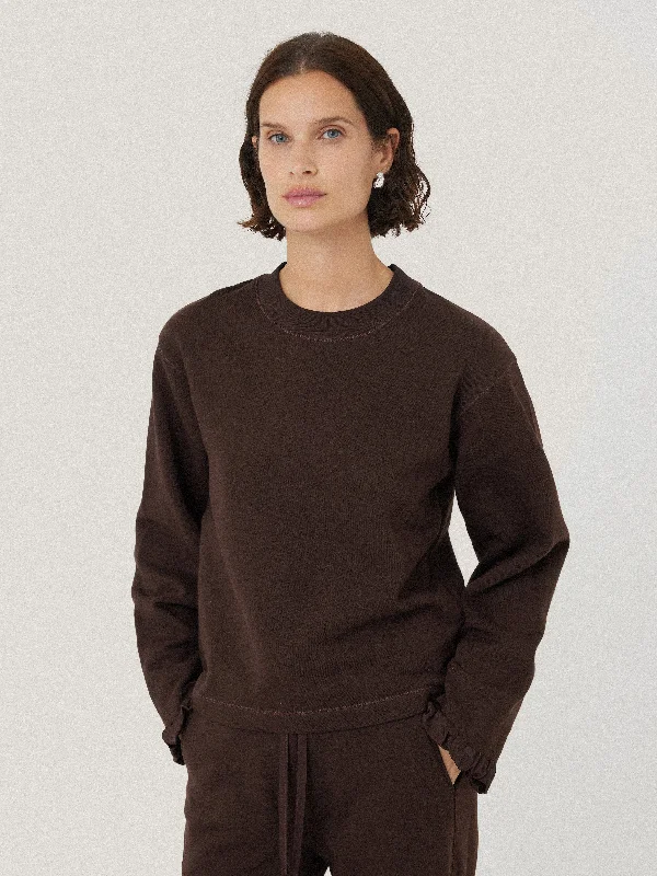 Satin Cuff Jersey Sweatshirt | Chocolate Laid - back Women's Style