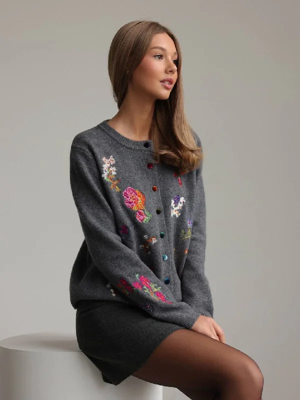 Floral Embroidered Grey Cardigan Disco