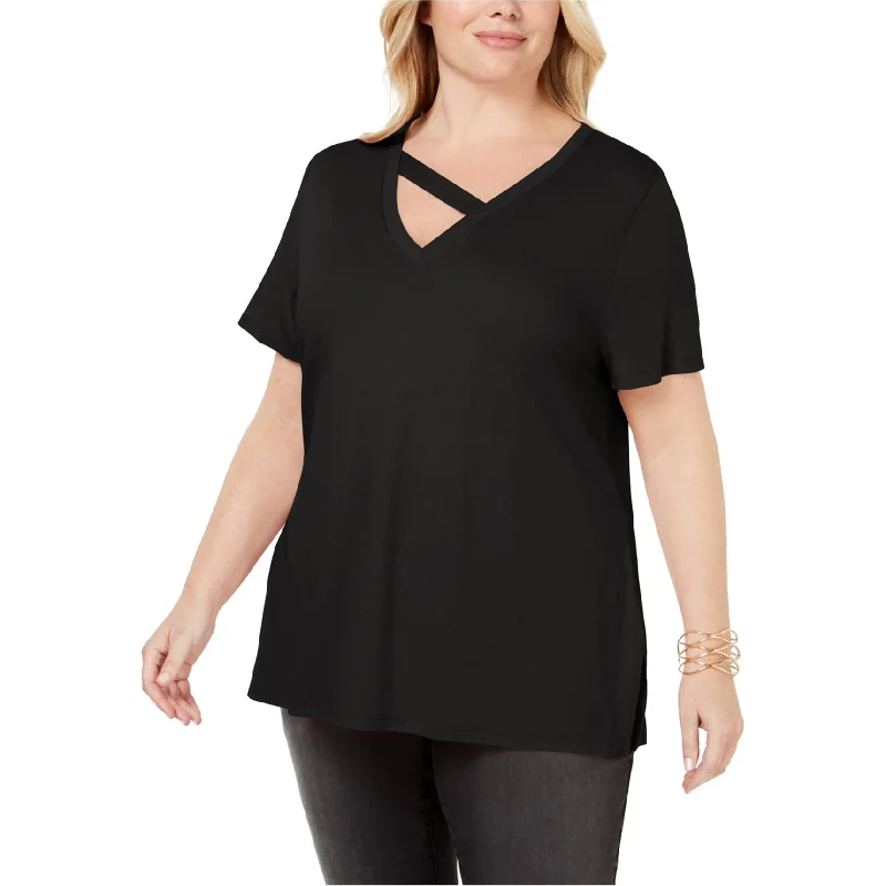 I-N-C Womens Strap Basic T-Shirt, Black, 1X Business