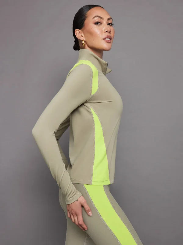 Colorblock Half Zip Top in Melt - Silversage / Acid Lime Elegant Women's 