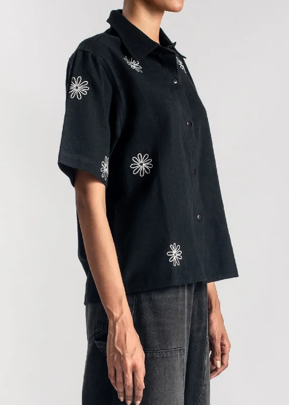 Black Embroidered Boxy Shirt Sustainable Organic