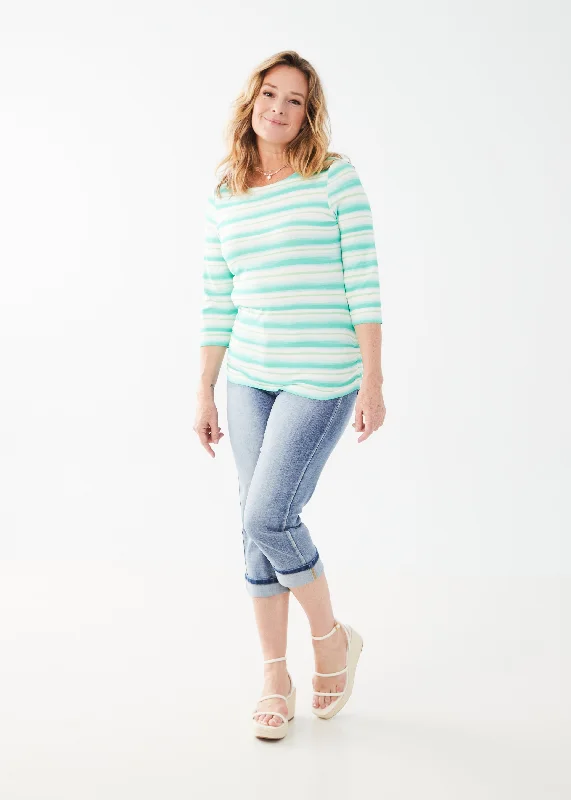 Amoy Striped 3/4 Sleeve Boatneck Top Refined Women's Classic 