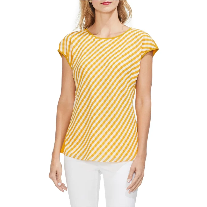 Vince Camuto Womens Gingham Print Pullover Blouse, Yellow, Medium Adventure