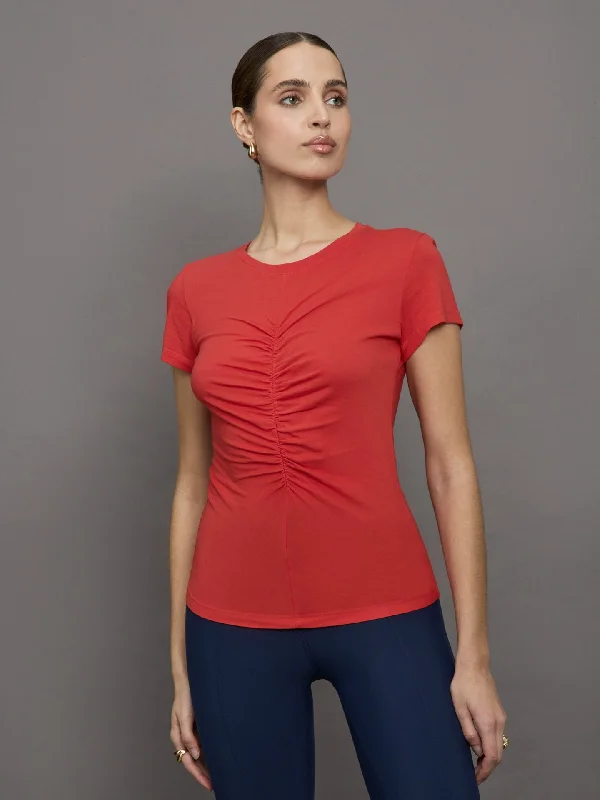 Short Sleeve Ruched Front Tee - Bittersweet Earthy Women's 