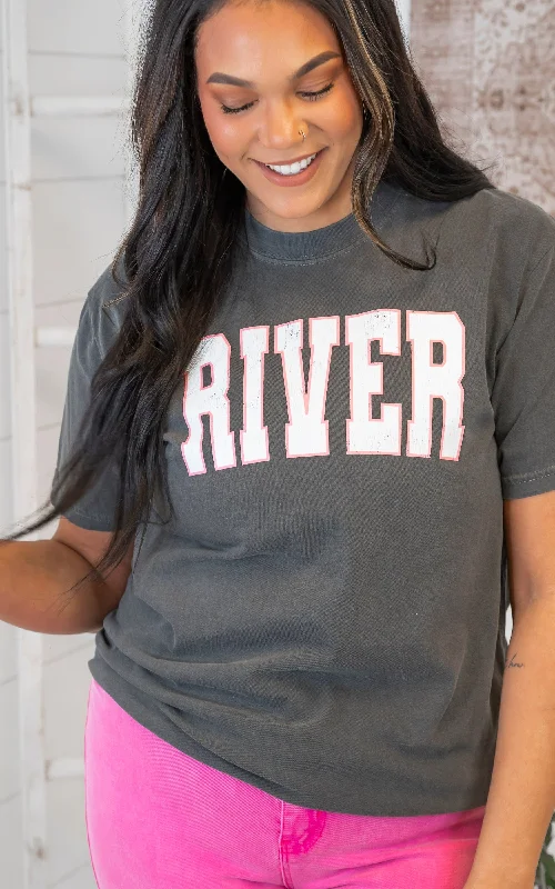 RIVER Garment Dyed Graphic T-shirt Rugged Women's Outdoor 