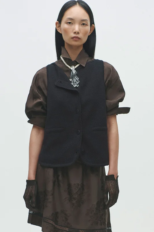 Boat-Neck Cotton Waistcoat Elegant Women's 
