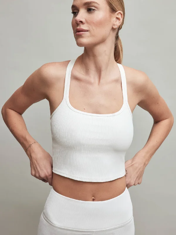 Ribbed Cami Bra - White Unique Women's Upcycled