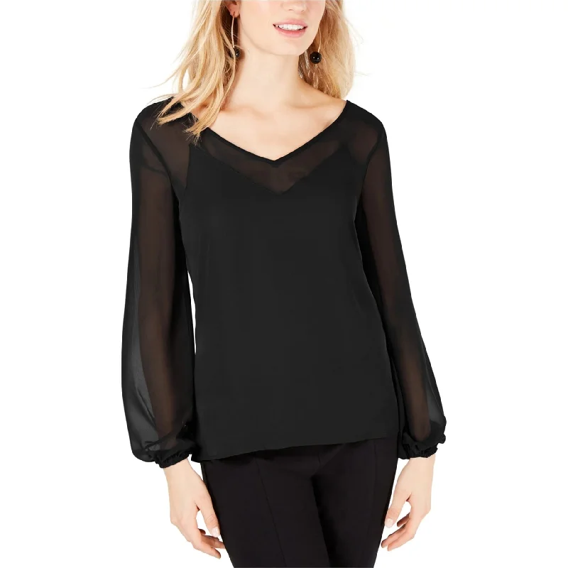 I-N-C Womens Sheer-Trim Knit Blouse Refined Women's Velvet