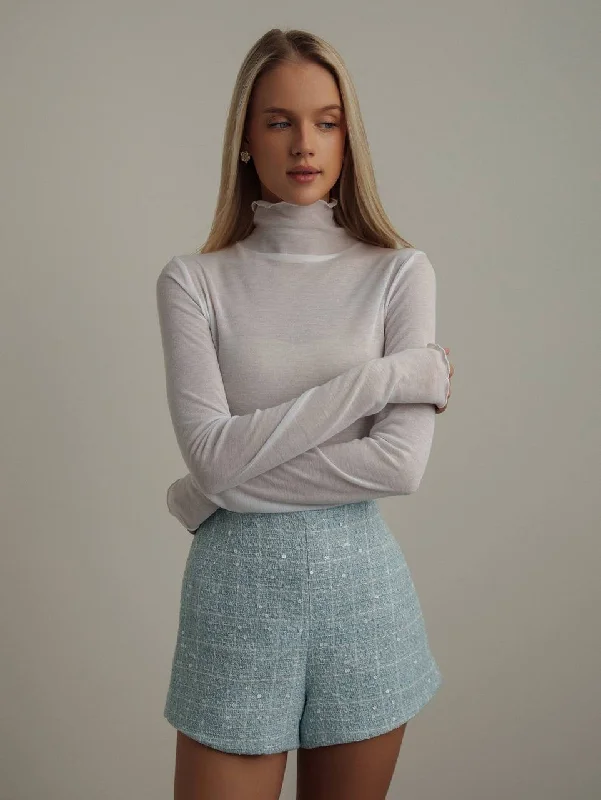 Mist White Turtleneck Blouse Sporty Women's Athleisure 