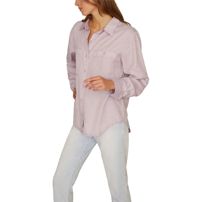 Sanctuary Clothing Womens Steady Boyfriend Button Up Shirt, Purple, Large Athletic Women's 