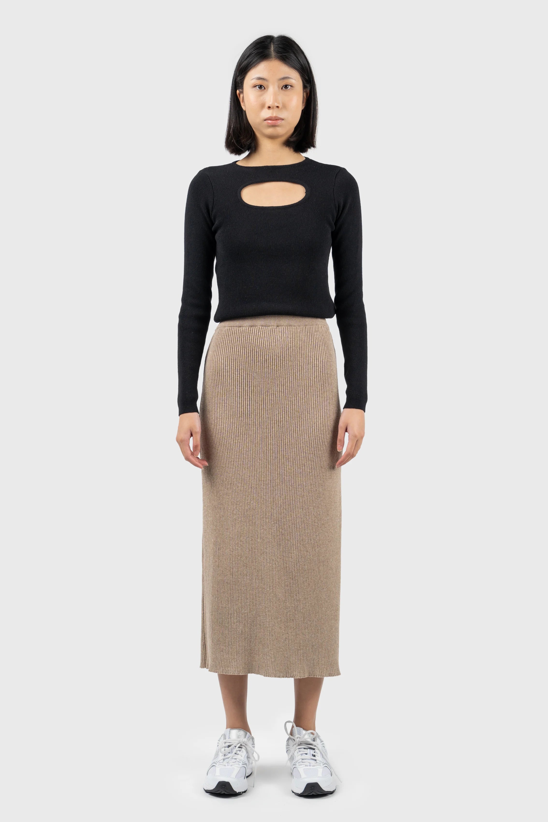 Cut Out Ribbed Knit Top Sophisticated Women's Tailored