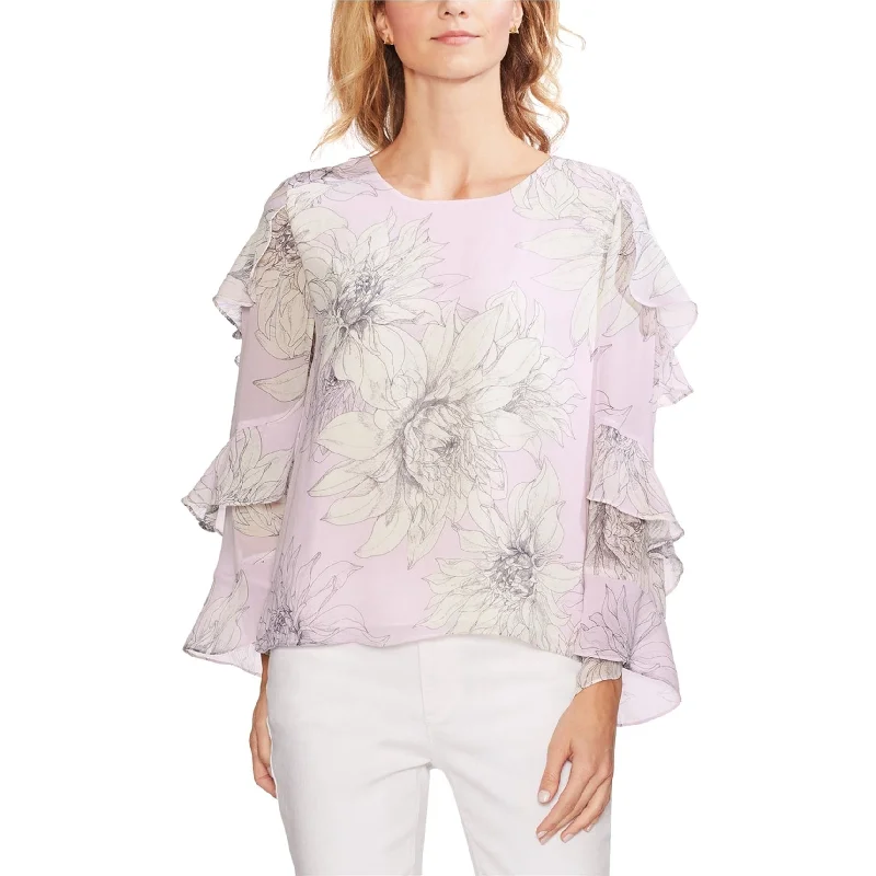Vince Camuto Womens Tiered-Sleeve Blossoms Ruffled Blouse, Purple, X-Small Polished Women's Silk