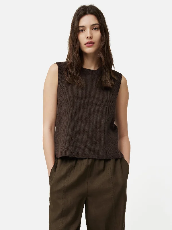 Cotton Blend Crew Tank | Brown Monochromatic Office Style