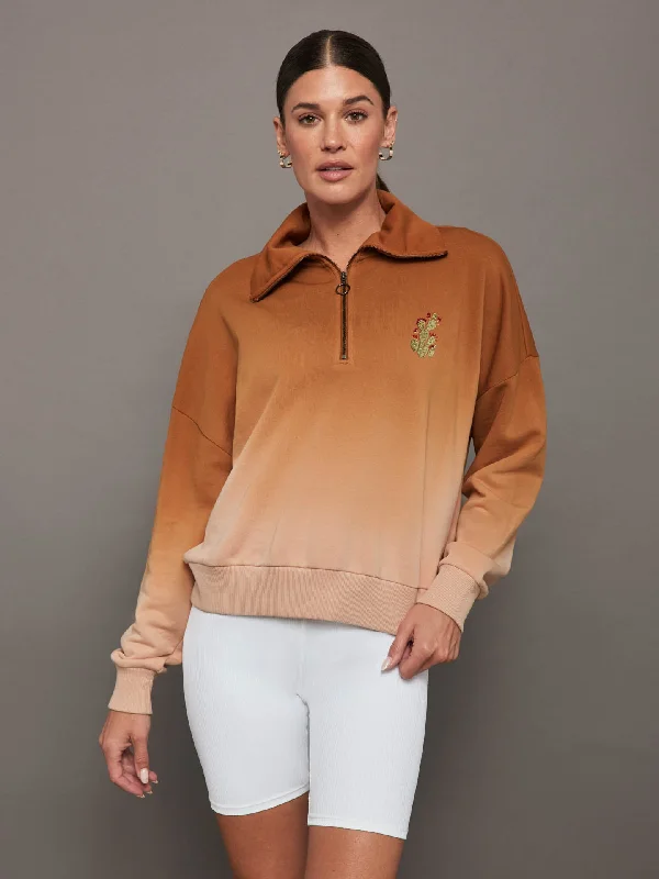Ombre French Terry Half Zip / Cactus - Caramel Cafe to Rose Cloud Minimalist Women's Casual