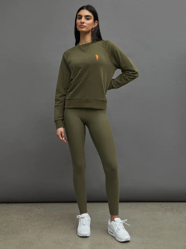 EMBROIDERED FRENCH TERRY CREW SWEATSHIRT -  OLIVE/ SEAHORSE Dapper Women's 1920S