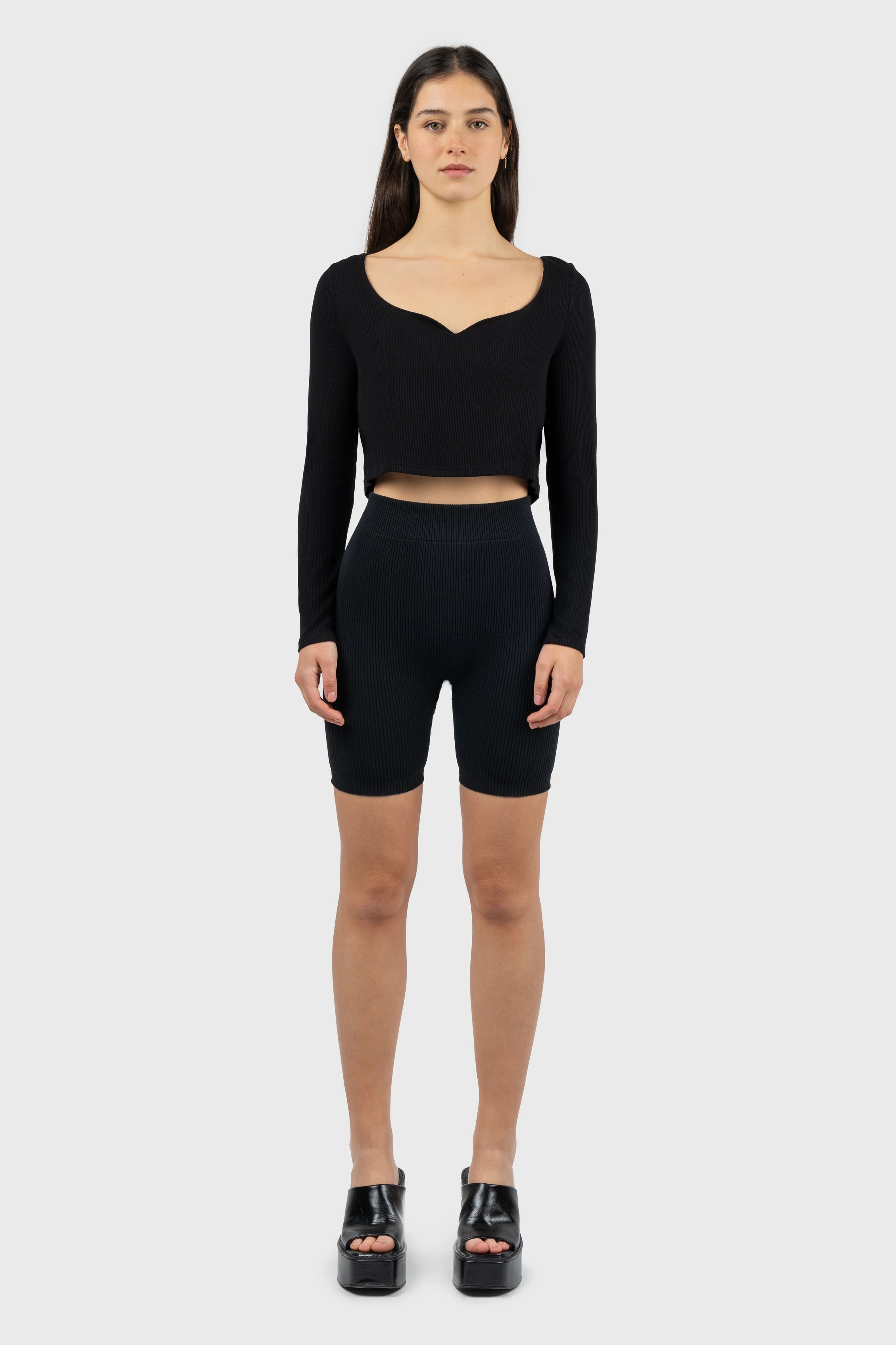 Long Sleeve Ribbed Cropped Top Earthy Women's 