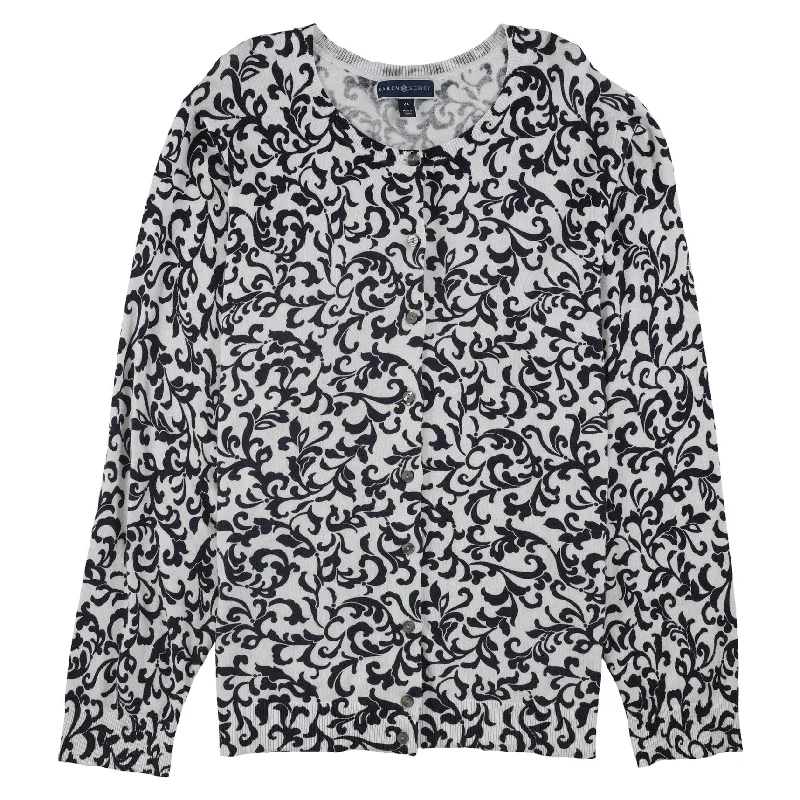 Karen Scott Womens Jacquard Cardigan Sweater, Blue, 0X Classic Women's Pin - striped