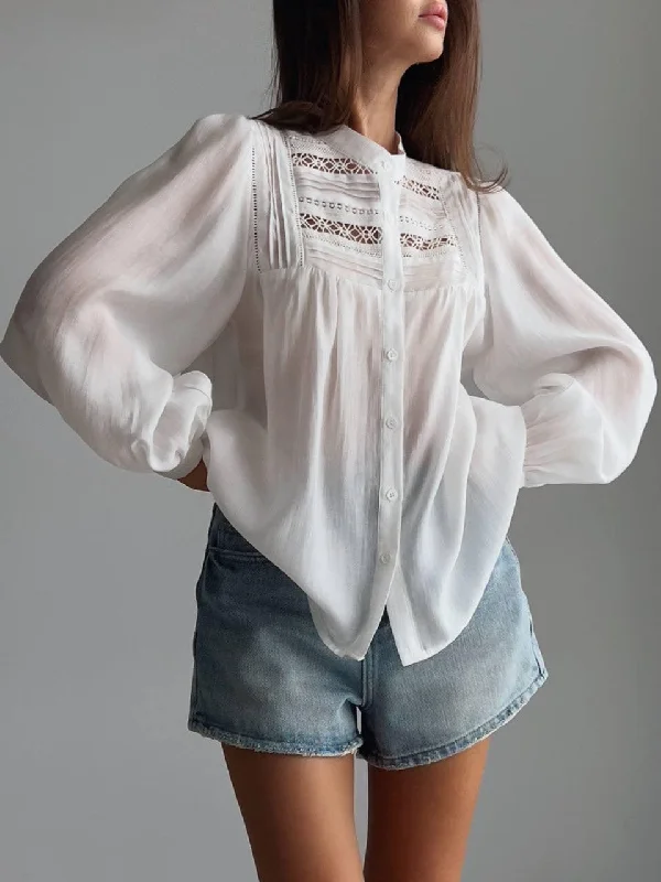 Elegant White Blouse with Lace Details Cool Women's Skate