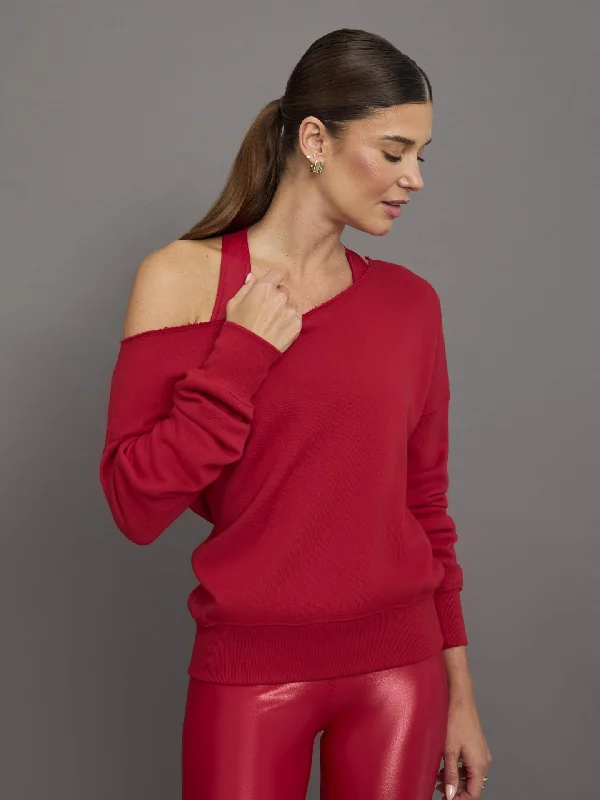 Off Shoulder Sweatshirt in French Terry - Crimson Red Cashmere
