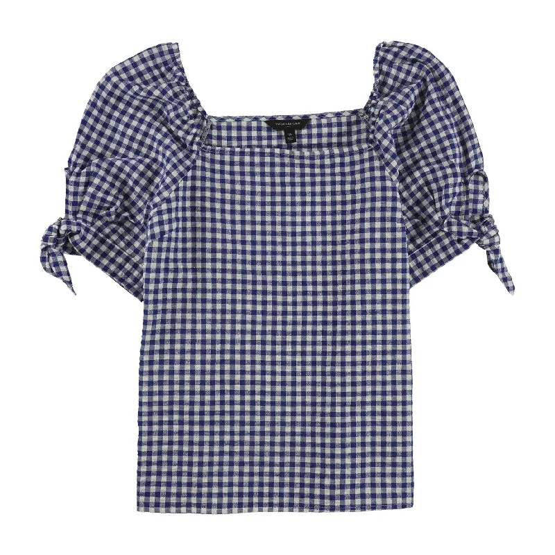 Banana Republic Womens Checkered Tie Sleeve Pullover Blouse, Blue, Medium Bold Women's Statement