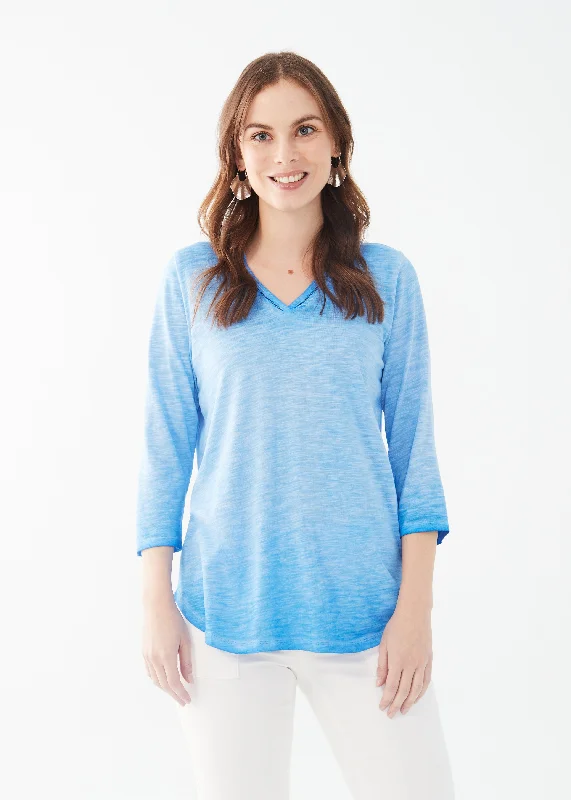3/4 Sleeve Split Neck Top Cool Women's Distressed