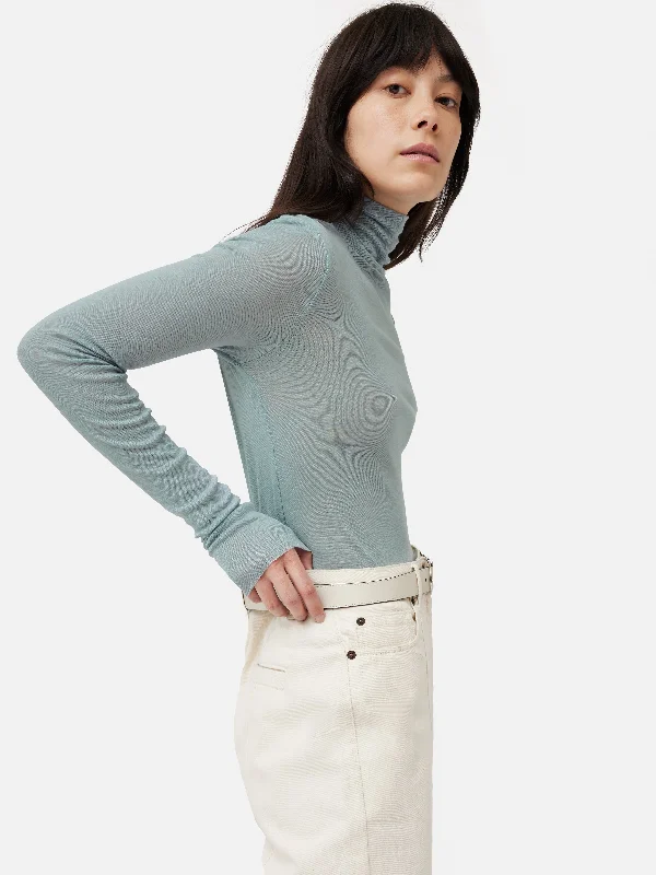 Wool Jersey Polo Neck Top | Blue purpose