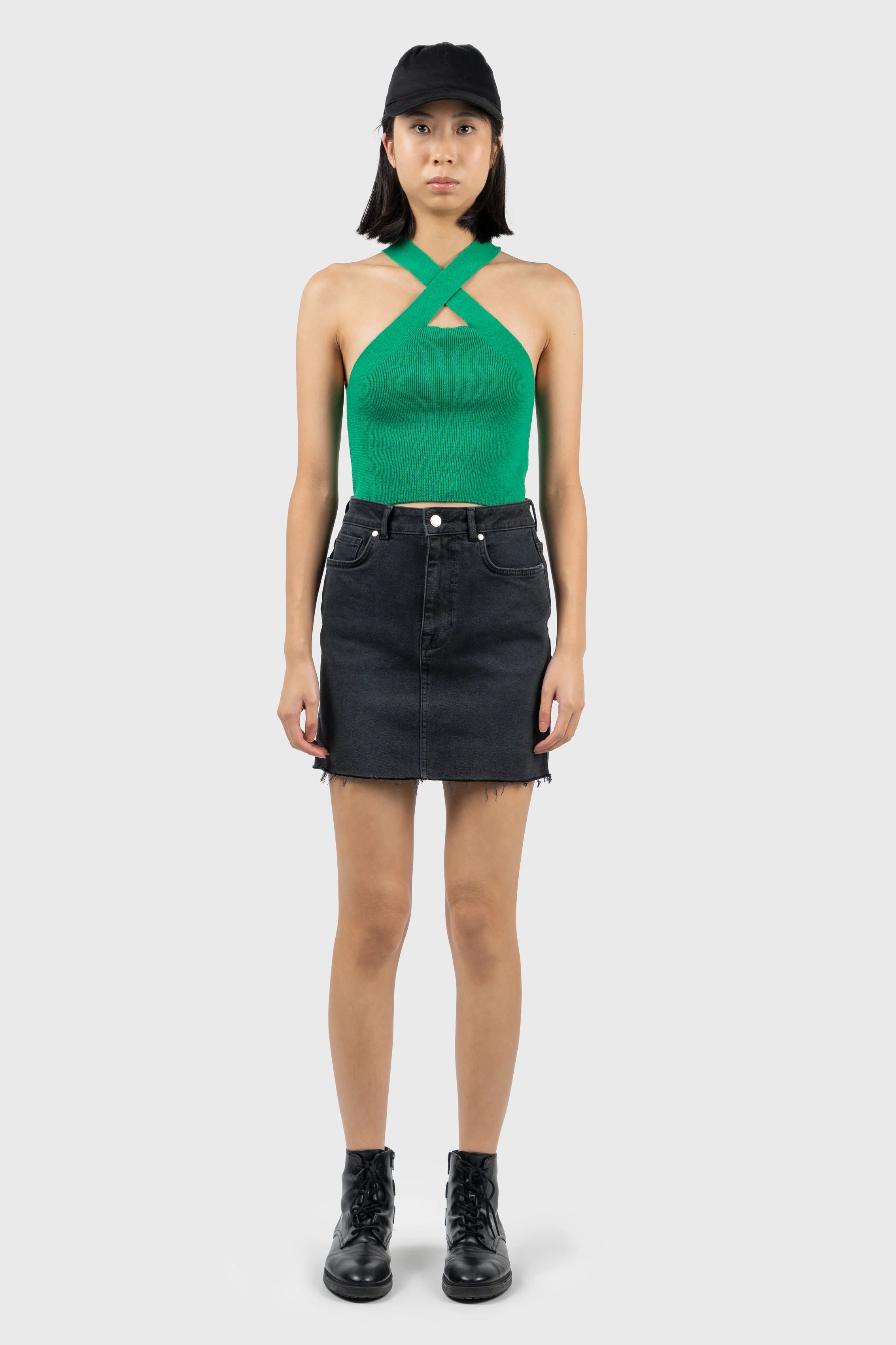 Cross Over Halterneck Knit Top Dapper Women's Bow - adorned